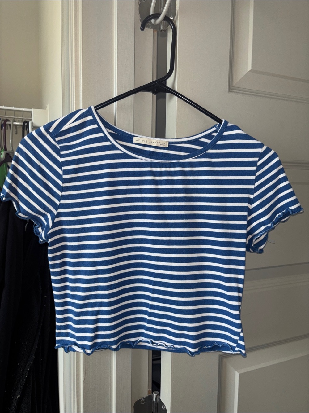 Active USA Navy & White Striped Cropped Tee
